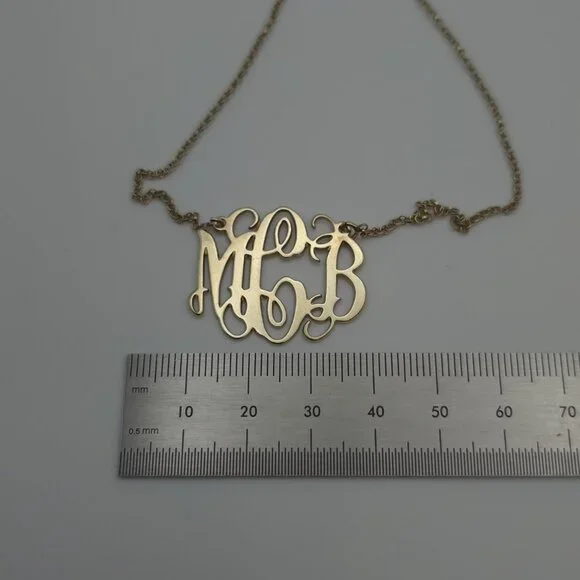 16 Inch Worn Gold Over Sterling Silver MCB Initials Name Necklace A1451 - Picture 5 of 6